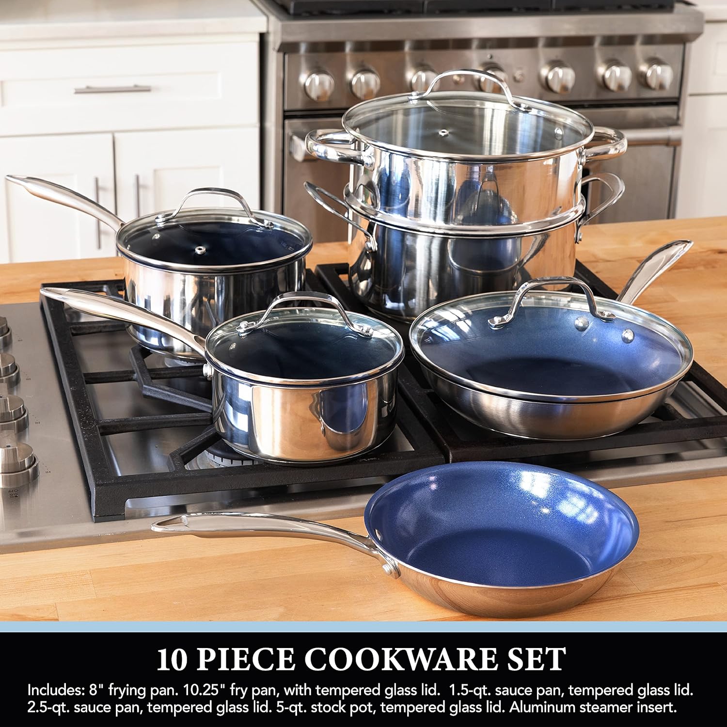 Granitestone 5-Piece Nonstick Cookware Set with Tempered Glass Lids