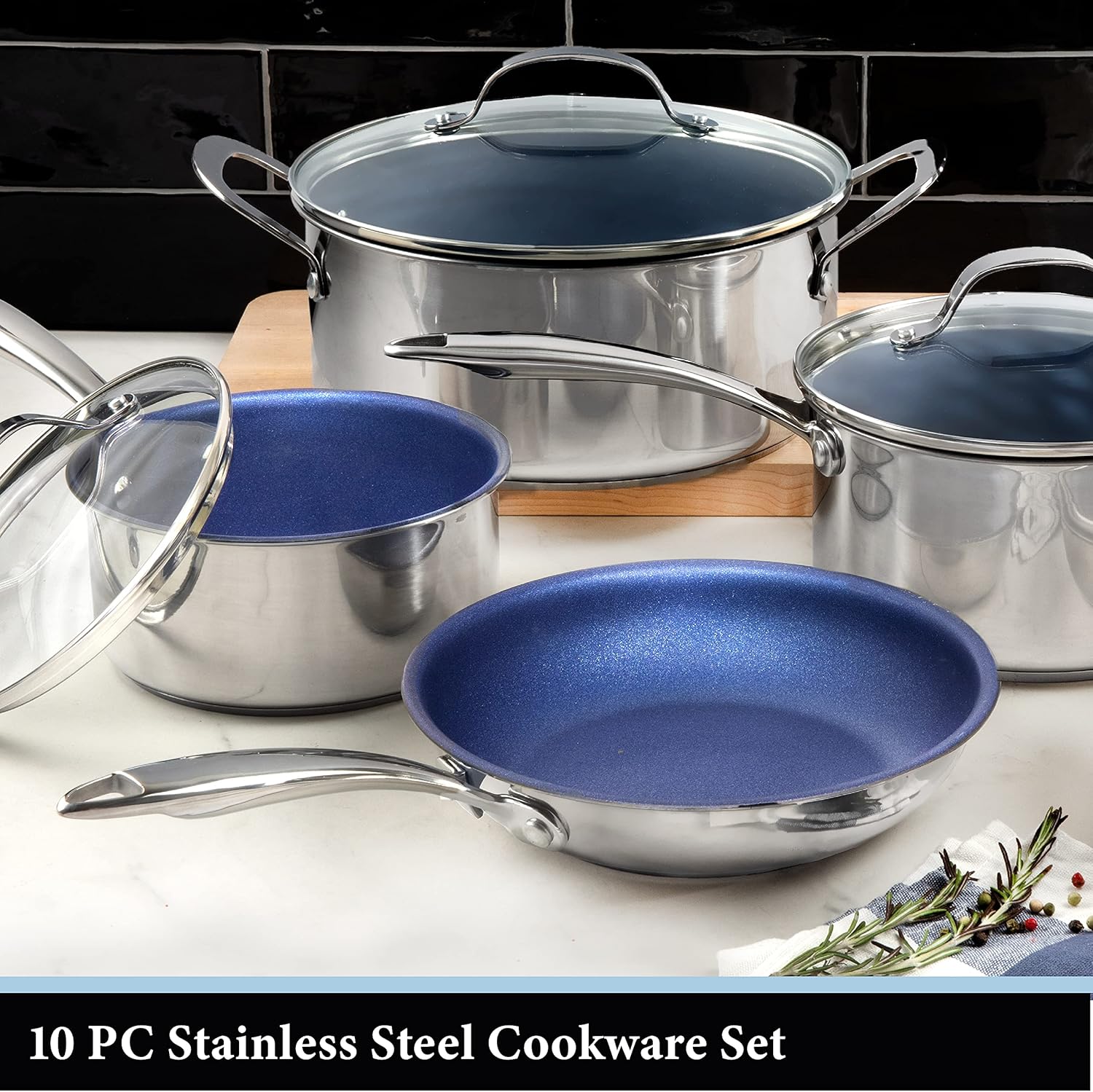 Granitestone 5-Piece Nonstick Cookware Set with Tempered Glass Lids