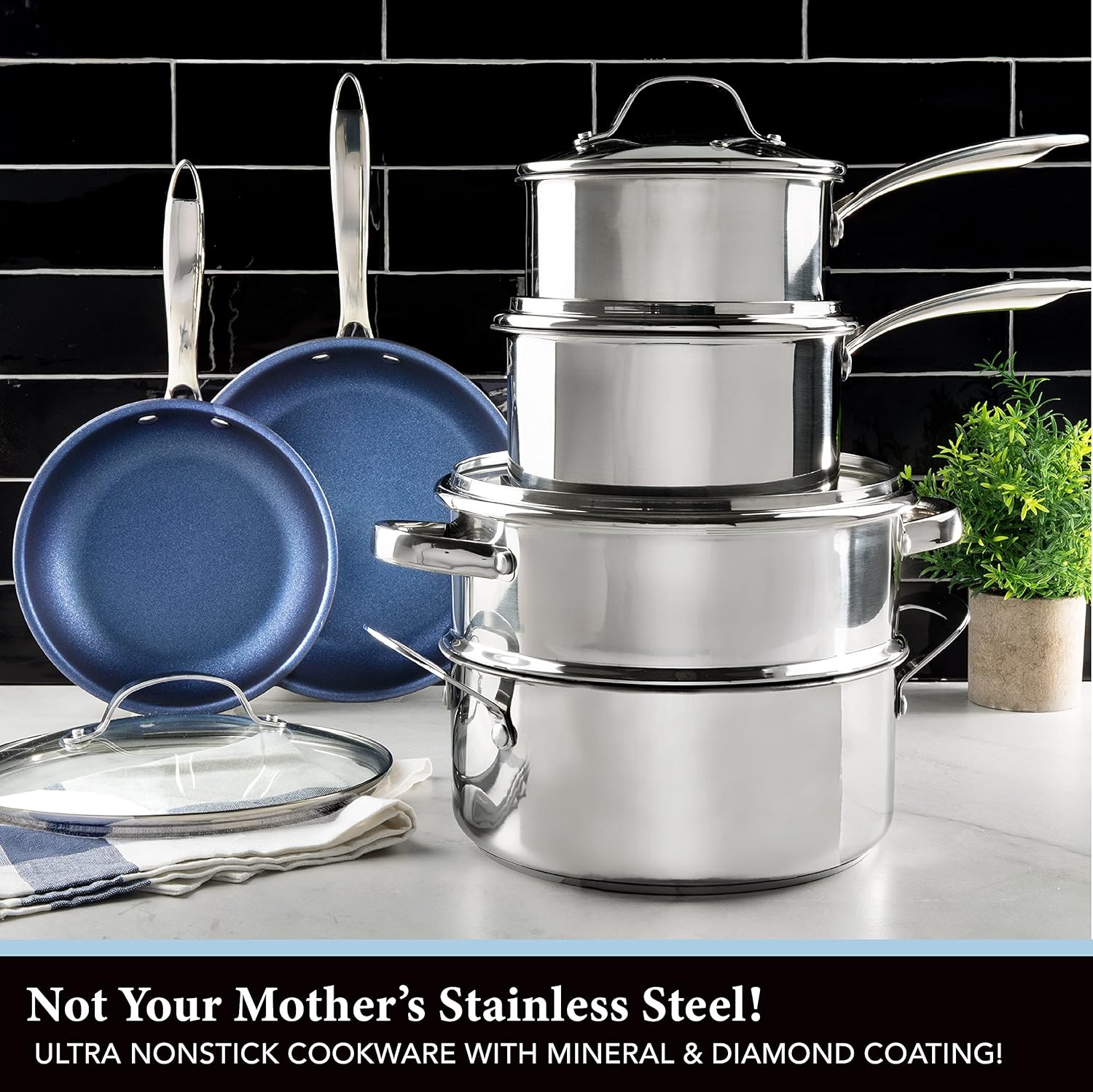 Granitestone 5-Piece Nonstick Cookware Set with Tempered Glass Lids